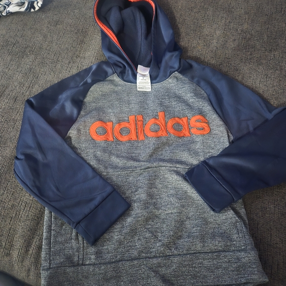 Adidas Blue and Gray Hoodie with Vibrant Orange Logo - Picture 2 of 4